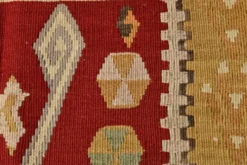 Tapis Kilim tribal vintage fait main rouge et moutarde 3x5, 95x143 cm