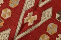 Tapis Kilim tribal vintage fait main rouge et moutarde 3x5, 95x143 cm