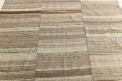 Tapis Kilim turc en laine naturelle beige et gris pierre, 233 x 293 cm