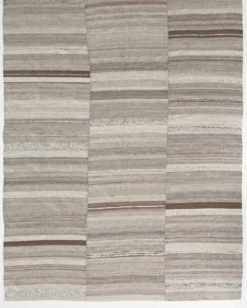 Tapis Kilim turc en laine naturelle beige et gris pierre, 233 x 293 cm