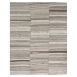 Tapis Kilim turc en laine naturelle beige et gris pierre, 233 x 293 cm