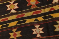 Tapis Kilim turc en laine noir et jaune 6x10, 170x312 cm