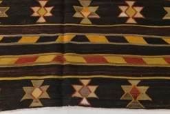 Tapis Kilim turc en laine noir et jaune 6x10, 170x312 cm