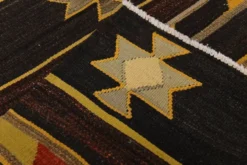 Tapis Kilim turc en laine noir et jaune 6x10, 170x312 cm