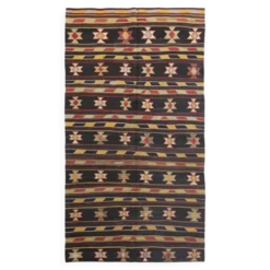 Tapis Kilim turc en laine noir et jaune 6x10, 170x312 cm