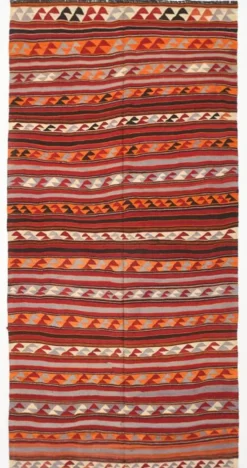 Tapis Kilim turc rouge et bleu 4x9, tapis de salon, Kilim vintage 133x272 cm