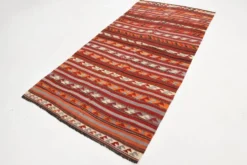 Tapis Kilim turc rouge et bleu 4x9, tapis de salon, Kilim vintage 133x272 cm
