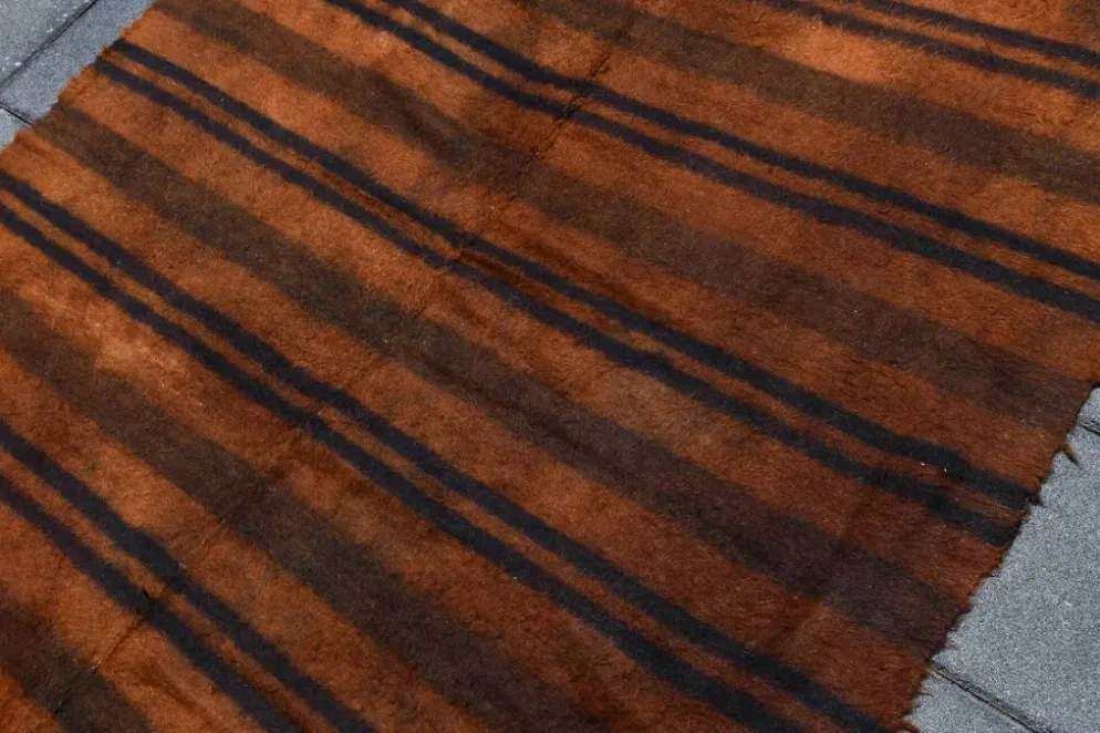 Tapis Kilim turc rustique orange brûlé, tapis en laine fait main, 146x220 cm