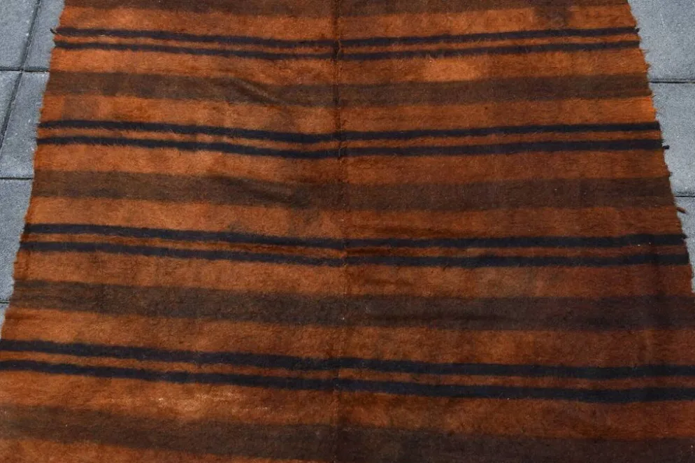 Tapis Kilim turc rustique orange brûlé, tapis en laine fait main, 146x220 cm