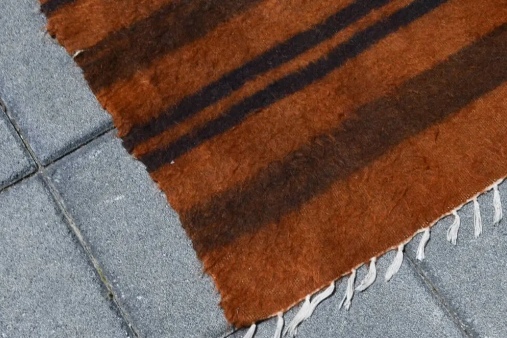 Tapis Kilim turc rustique orange brûlé, tapis en laine fait main, 146x220 cm