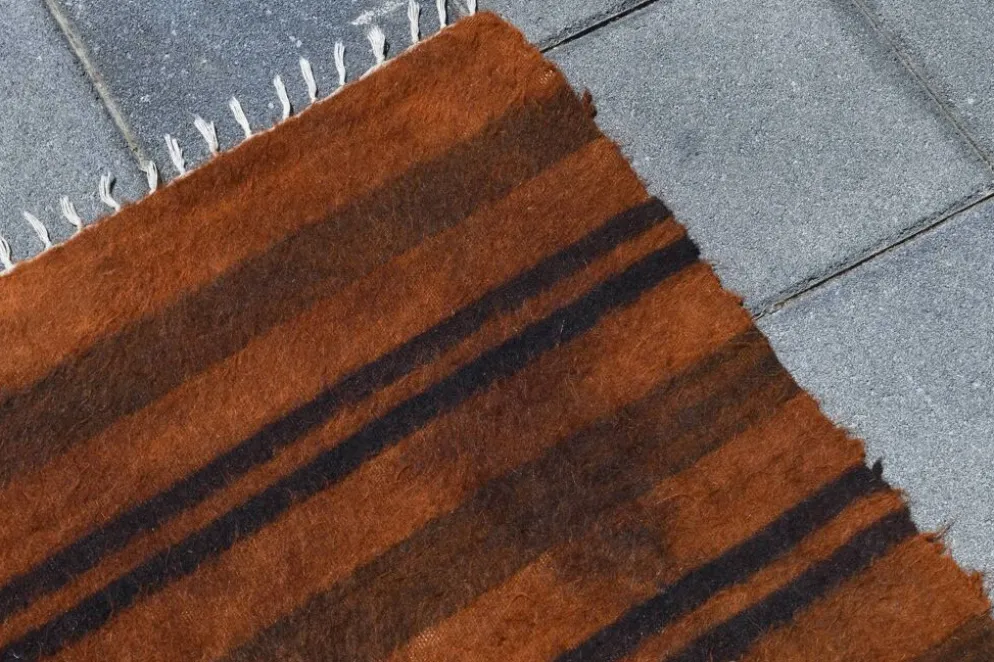 Tapis Kilim turc rustique orange brûlé, tapis en laine fait main, 146x220 cm