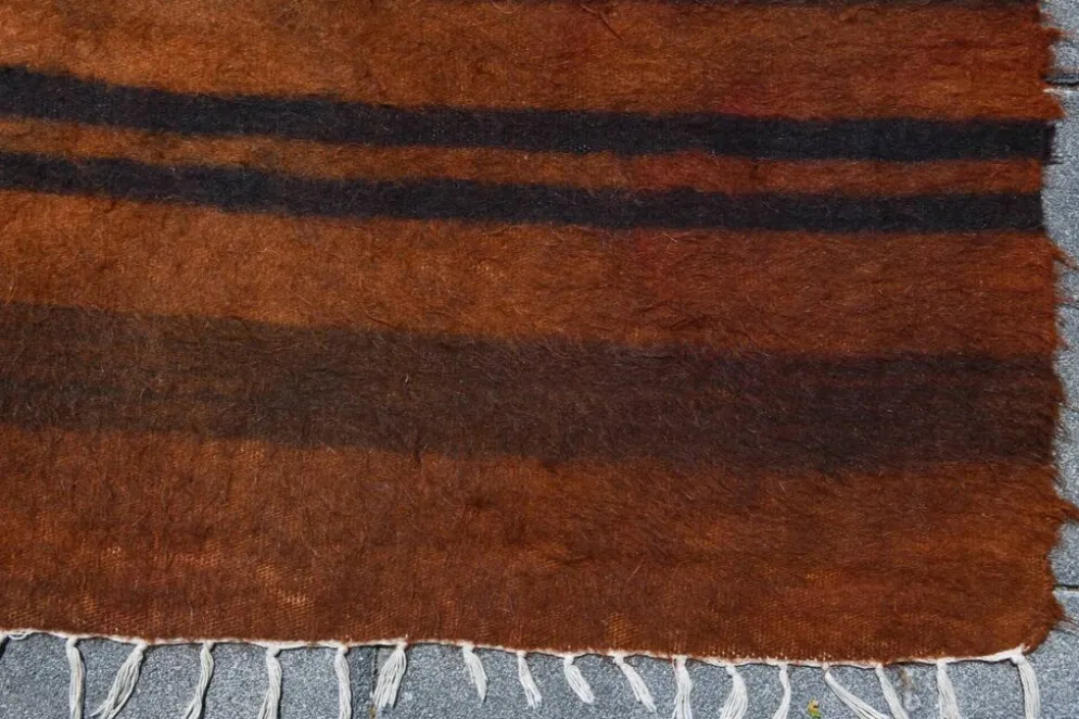 Tapis Kilim turc rustique orange brûlé, tapis en laine fait main, 146x220 cm