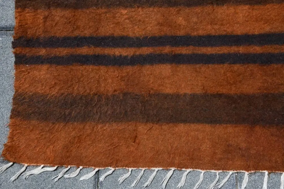 Tapis Kilim turc rustique orange brûlé, tapis en laine fait main, 146x220 cm