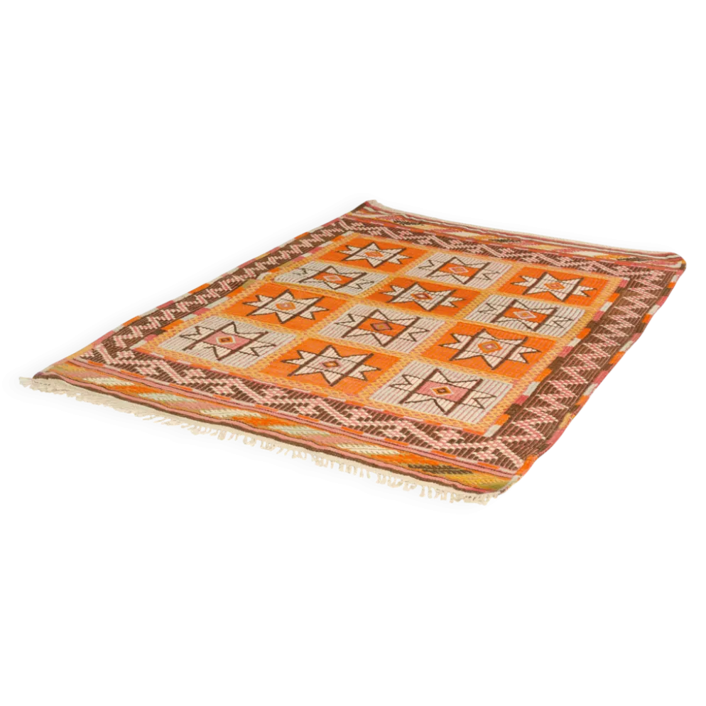 Tapis Kilim turc vintage, tapis d'accent anatolien tissé à la main, sku-141