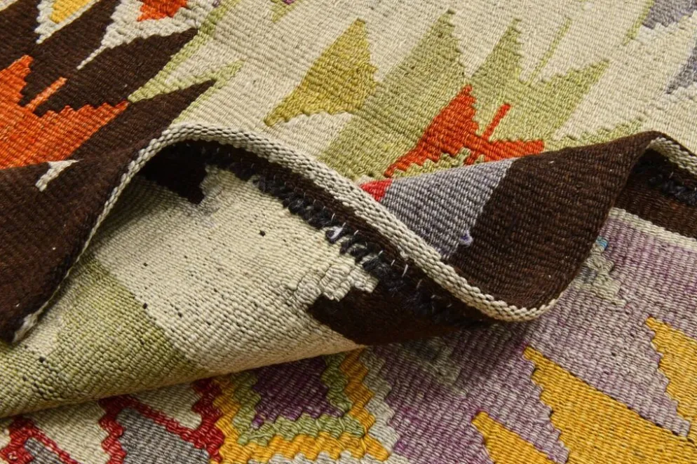 Tapis Kilim Turc 6x10 Laine Fait Main, Style Bohème, Motifs Géométriques,