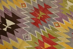 Tapis Kilim Turc 6x10 Laine Fait Main, Style Bohème, Motifs Géométriques,