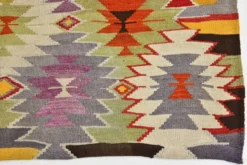 Tapis Kilim Turc 6x10 Laine Fait Main, Style Bohème, Motifs Géométriques,