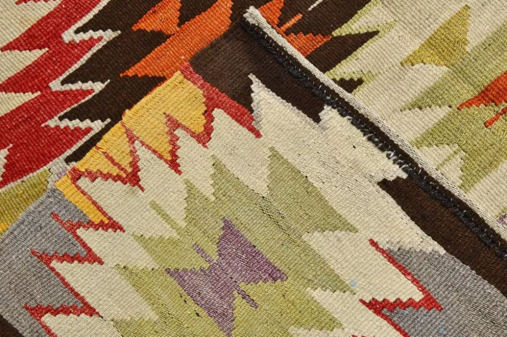 Tapis Kilim Turc 6x10 Laine Fait Main, Style Bohème, Motifs Géométriques,