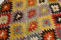 Tapis Kilim Turc 6x10 Laine Fait Main, Style Bohème, Motifs Géométriques,