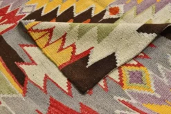Tapis Kilim Turc 6x10 Laine Fait Main, Style Bohème, Motifs Géométriques,