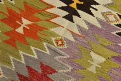 Tapis Kilim Turc 6x10 Laine Fait Main, Style Bohème, Motifs Géométriques,