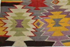 Tapis Kilim Turc 6x10 Laine Fait Main, Style Bohème, Motifs Géométriques,