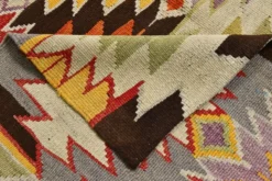Tapis Kilim Turc 6x10 Laine Fait Main, Style Bohème, Motifs Géométriques,