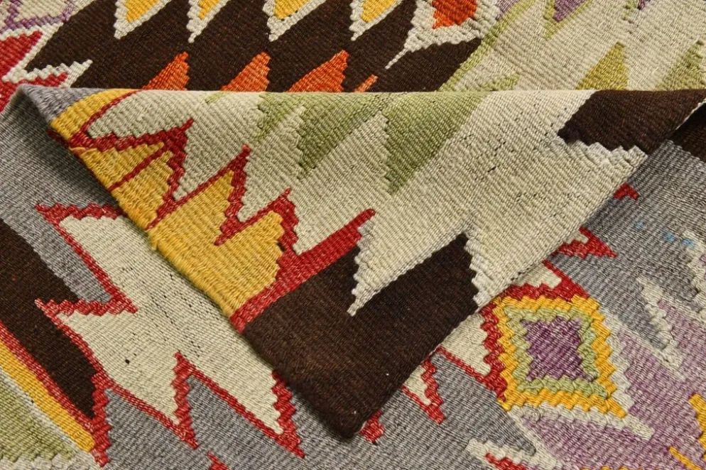 Tapis Kilim Turc 6x10 Laine Fait Main, Style Bohème, Motifs Géométriques,