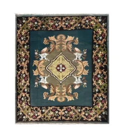 Tapis Kilim vert sarcelle fait à la main, tapis oriental, tapis carré de Moldavie.