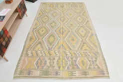 Tapis Kilim Vintage Laine Fait Main, Bohème, Motifs Géométriques, 149X247Cm