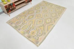 Tapis Kilim Vintage Laine Fait Main, Bohème, Motifs Géométriques, 149X247Cm