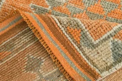Tapis Kilim Vintage Orange et Beige, Motifs Géométriques Anatoliens