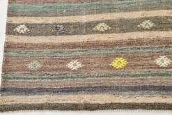 Tapis Kilim vintage rayé vert et marron 6x8, tapis fait main traditionnel