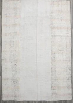 Tapis Kilim Vintage Turc Off White, Tapis Bohème Tissé à la Main, 23x328Cm