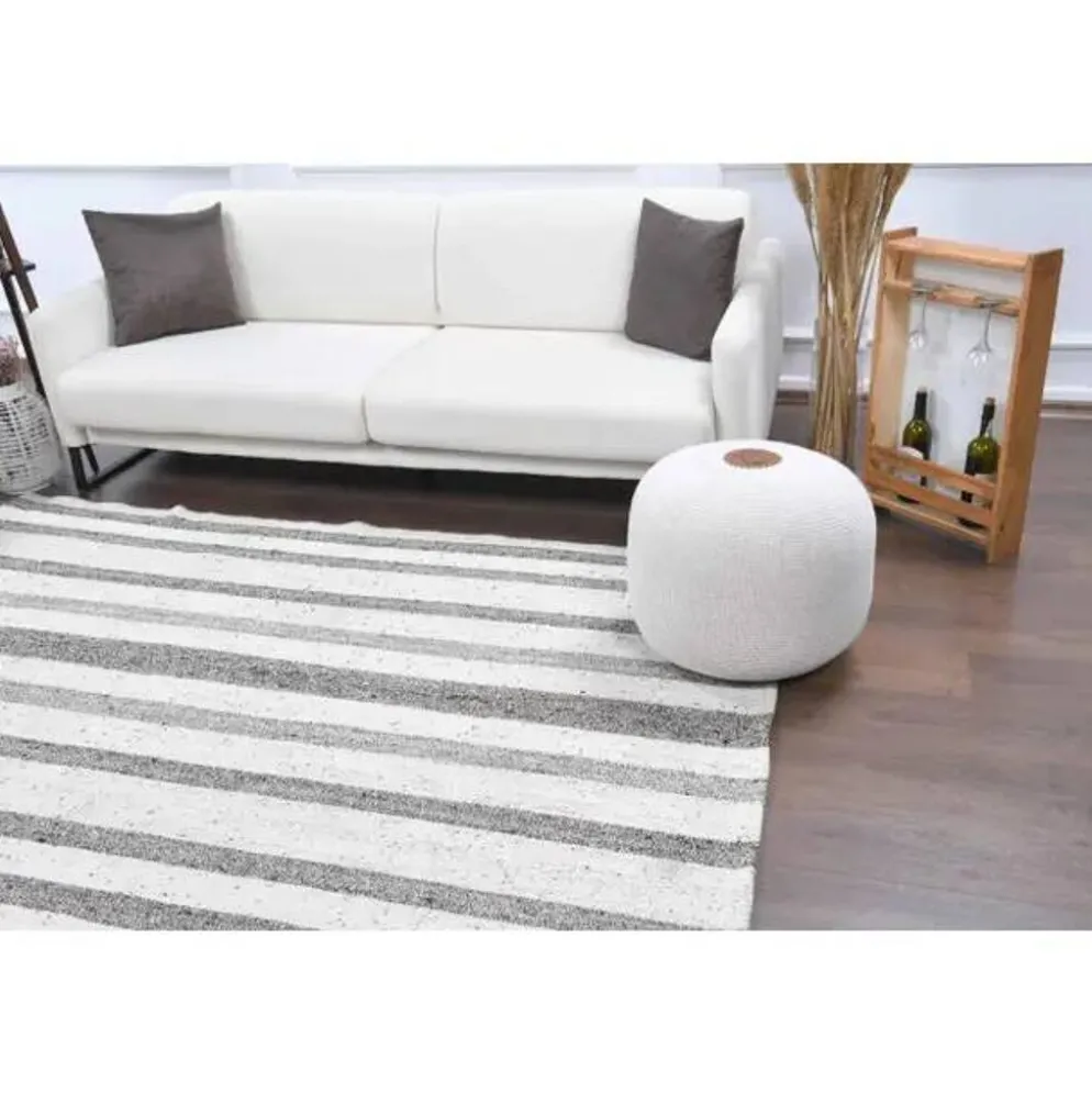 Tapis kilim vintage turc Oushak fait main en laine et coton blanc 157x230
