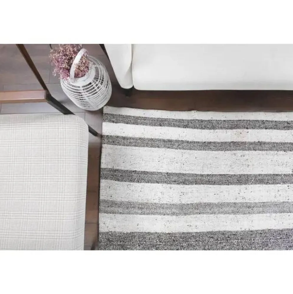 Tapis kilim vintage turc Oushak fait main en laine et coton blanc 157x230