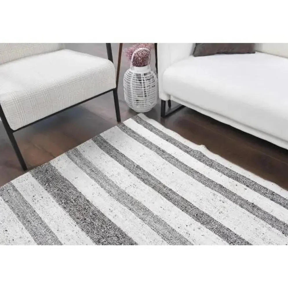 Tapis kilim vintage turc Oushak fait main en laine et coton blanc 157x230