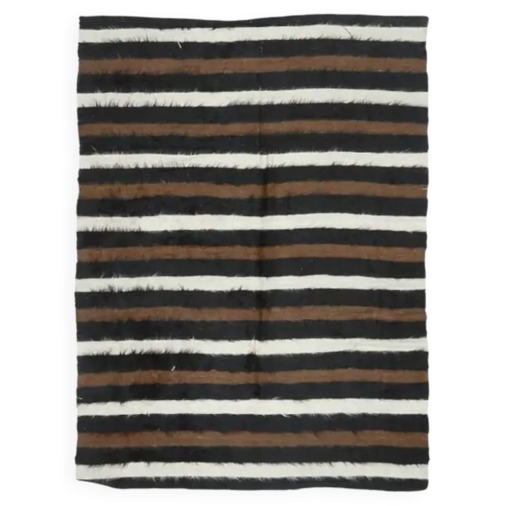 Tapis kilim vintage turc Oushak fait à la main en laine et coton marron 130x181