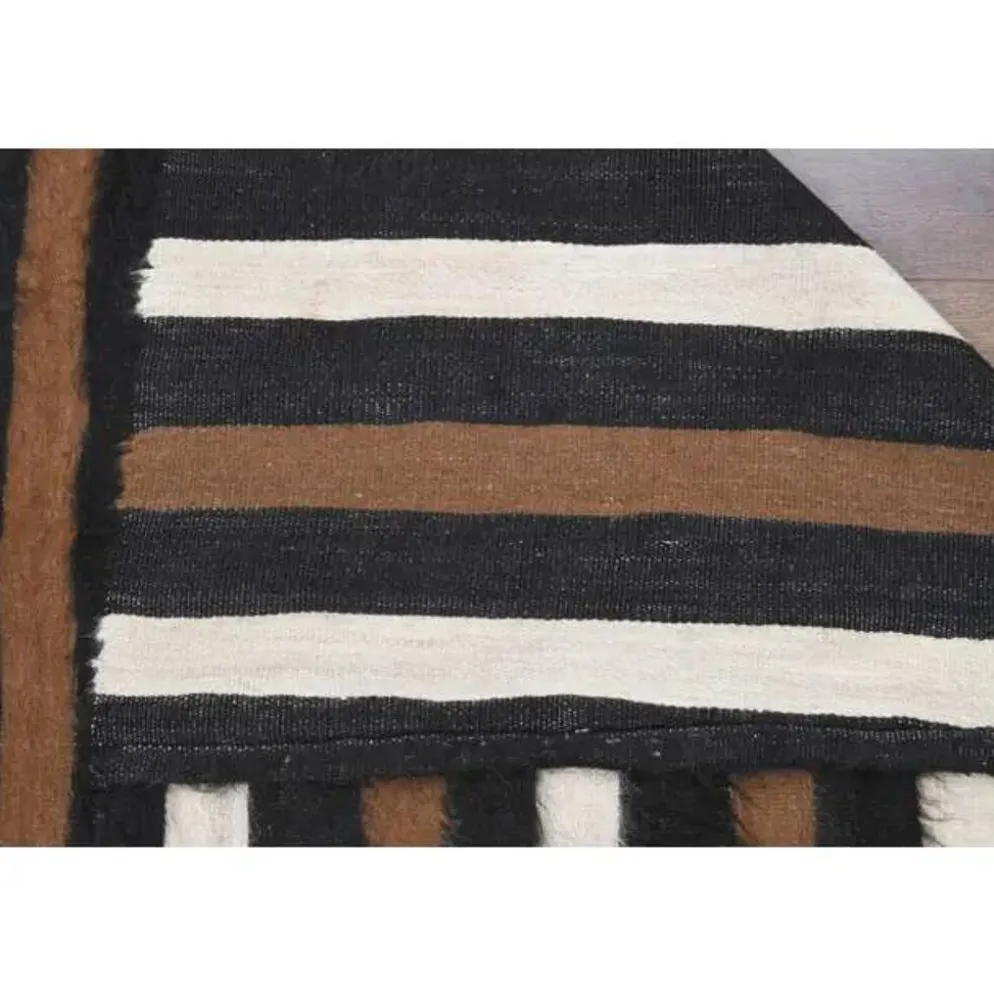 Tapis kilim vintage turc Oushak fait à la main en laine et coton marron 130x181