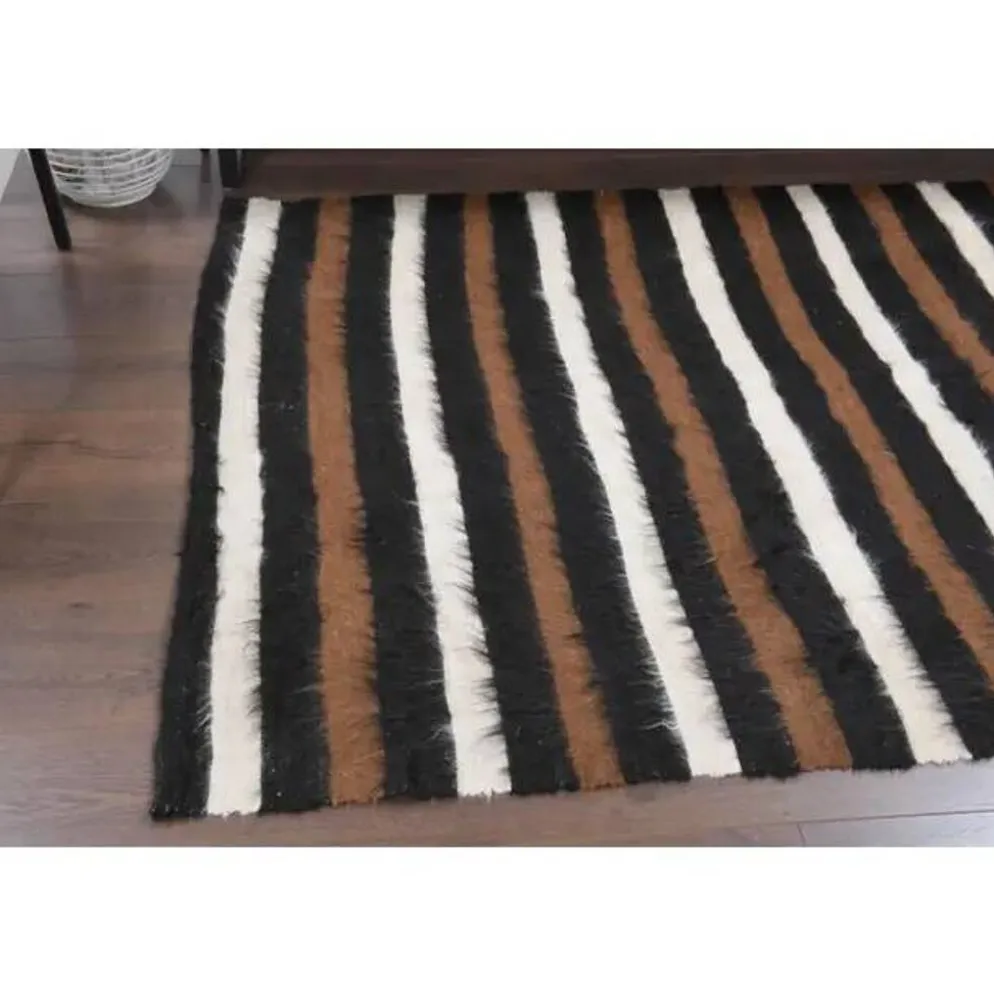 Tapis kilim vintage turc Oushak fait à la main en laine et coton marron 130x181
