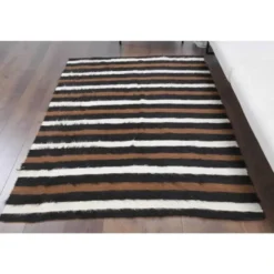 Tapis kilim vintage turc Oushak fait à la main en laine et coton marron 130x181
