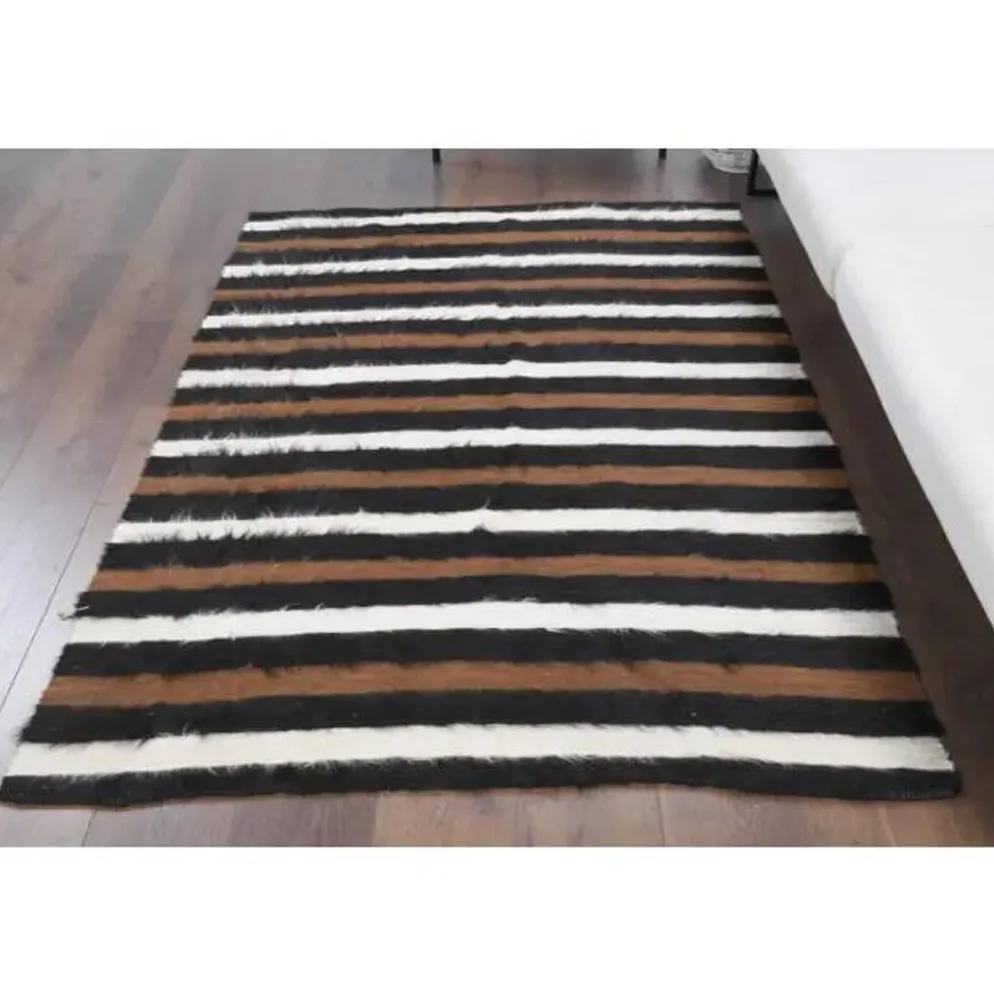 Tapis kilim vintage turc Oushak fait à la main en laine et coton marron 130x181