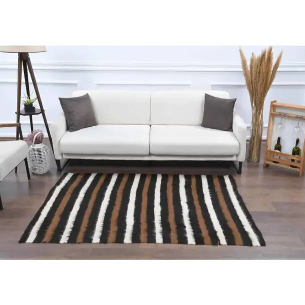 Tapis kilim vintage turc Oushak fait à la main en laine et coton marron 130x181