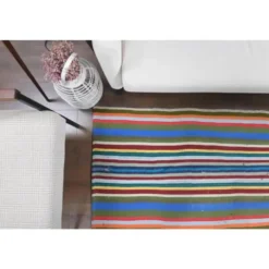 Tapis kilim vintage turc Oushak fait à la main en laine et coton bleu 154x230