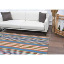 Tapis kilim vintage turc Oushak fait à la main en laine et coton bleu 154x230