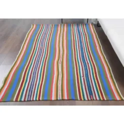 Tapis kilim vintage turc Oushak fait à la main en laine et coton bleu 154x230