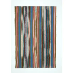 Tapis kilim vintage turc Oushak fait à la main en laine et coton bleu 154x230