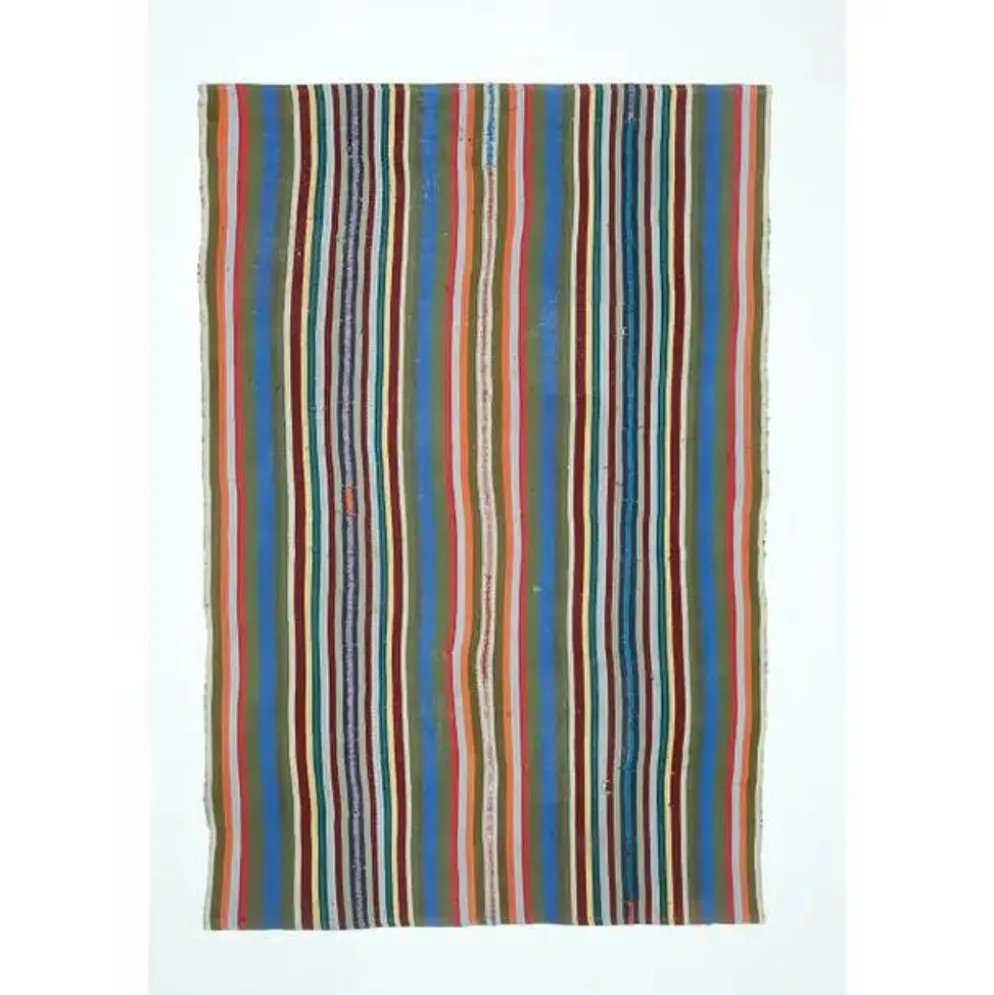 Tapis kilim vintage turc Oushak fait à la main en laine et coton bleu 154x230