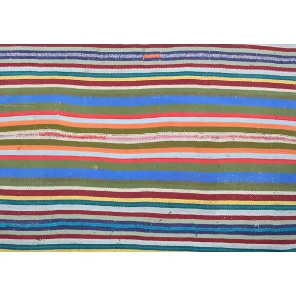 Tapis kilim vintage turc Oushak fait à la main en laine et coton bleu 154x230