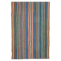 Tapis kilim vintage turc Oushak fait à la main en laine et coton bleu 154x230